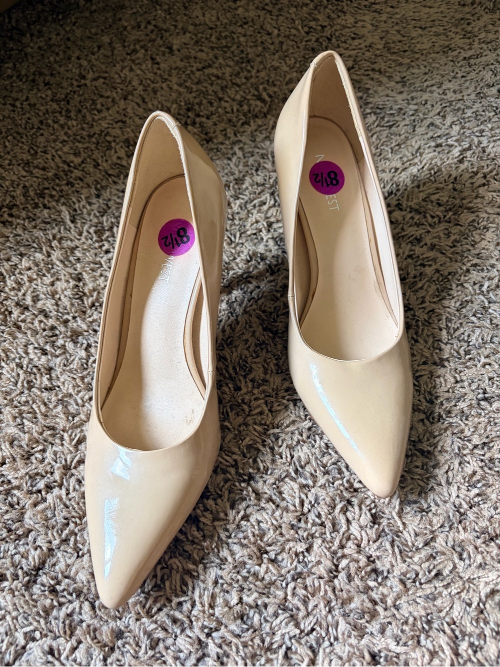 Ivory Nude Patent Pointed Toe Pumps Heels